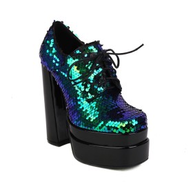 Scarpe Da Sera Glitter Punta Tonda Tacco Largo Plateau Moda Scarpe Tacco Alto