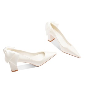 Block Heel Comfort White 5 cm Low Heel With Bowknot Chunky Heel Elegant Pumps Bridal Shoes Satin