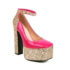 Sparkle Blokhakken Gesp Sandaal Met Enkelbandje Mode Plateau Imitatieleer Going Out 15 cm High Heel Glitter Lak