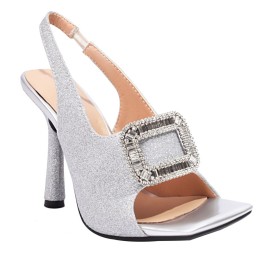 Sandaletten Damen Mode Kristall Slingpumps Festliche Schuhe Mit 10 cm High Heels Peeptoe Brosche Stiletto Abendschuhe Mit Strasssteine