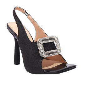 With Buckle Sparkly Stilettos Glitter Fashion Party Shoes High Heels Black Rhinestones Dress Shoes Womens Sandals