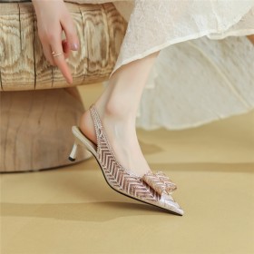 Wedding Shoes For Bridal Sequin With Bowknot Sparkly With Rhinestones Sandals 2 inch Low Heel Metallic Stiletto Modern