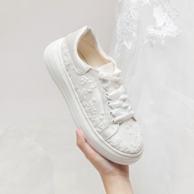 Bridals Wedding Shoes Stylish Lace Platform With Flower Flat Shoes Sneakers Comfort Lace Up