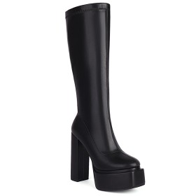 Tall Boots 15 cm High Heel Block Heels Knee High Boot For Women Classic Grained Chunky