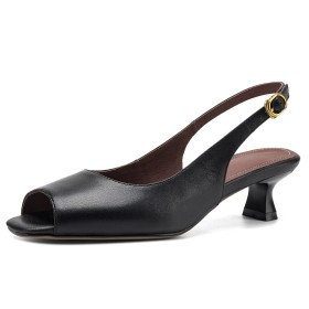 Pumps Låg Klack Snygga Kitten Heel Läder Slingback Skor Till Klänning Klassisk