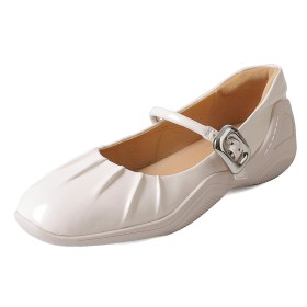 Glittriga Rund Tå Mode Utan Klack Sneakers Med Ankelrem Ivory Skor Dam