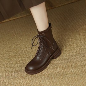 Classic Vintage Fur Lined Combat Ankle Boots For Women
