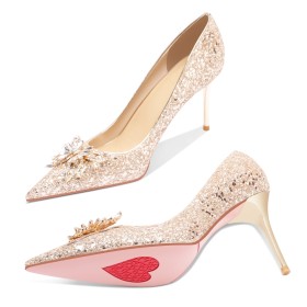 Luxury Closed Toe Wedding Shoes For Women Stiletto Sequin Pumps 3 inch High Heeled With Buckle Butterfly