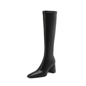 Elegant Faux Leather Chunky 7 cm Heel Classic Block Heel Comfort Knee High Boots Tall Boot Leather Riding Boot
