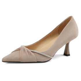 Pointed Toe Slip On 6 cm Mid Heels Suede Modern Dressy Shoes Leather Pumps Stiletto Heels