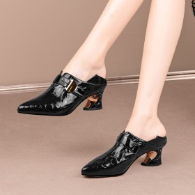 Leren Shooties Business Casual Met 5 cm Lage Hak Damesschoenen Krokodil Blokhakken