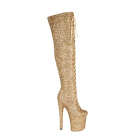 Sparkly Thigh High Boot For Women Pole Dance Shoes Tall Boot Sequin Platform Extreme High Heel