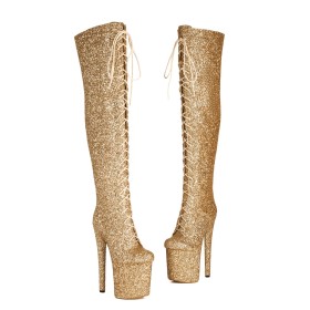 Sparkly Thigh High Boot For Women Pole Dance Shoes Tall Boot Sequin Platform Extreme High Heel