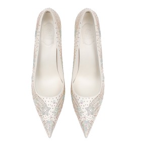 3 inch High Heeled Pumps Sparkly Bridal Shoes Spring With Rhinestones Elegant Pointed Toe