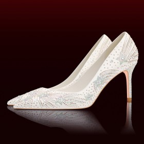 Pfennigabsatz Satin Abendschuhe Brautschuhe Schuhe Damen Ballschuhe Weiß Mit 8 cm Hohe Absatz Stöckelschuhe