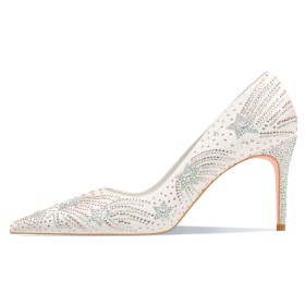 3 inch High Heeled Pumps Sparkly Bridal Shoes Spring With Rhinestones Elegant Pointed Toe