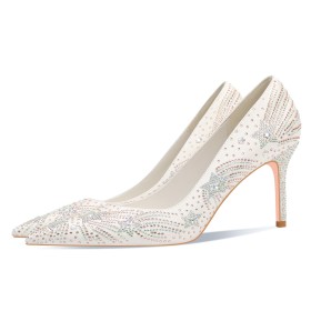 3 inch High Heeled Pumps Sparkly Bridal Shoes Spring With Rhinestones Elegant Pointed Toe