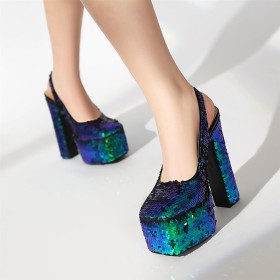 Touwtjes Pumps Sparkle Glitter 15 cm Hoge Hakken Schoen Steentjes Feestschoenen Blokhak Plateau