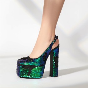 Touwtjes Pumps Sparkle Glitter 15 cm Hoge Hakken Schoen Steentjes Feestschoenen Blokhak Plateau