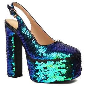 Touwtjes Pumps Sparkle Glitter 15 cm Hoge Hakken Schoen Steentjes Feestschoenen Blokhak Plateau