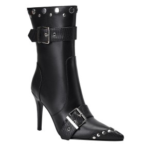 À Boucle Noir Bottines Femme Bottes Hautes Femme Moderne Boots Martin Simili Cuir Bout Pointu Talons Hauts