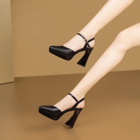 Strappy Sandals Elegant Classic 10 cm High Heel Leather Summer Block Heel