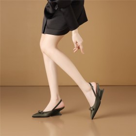 Comfortable 6 cm Mid Heel Classic Shoes Slingback Pumps Wedges Business Casual Satin Leather Belt Buckle