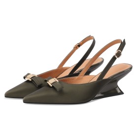 Comfortable 6 cm Mid Heel Classic Shoes Slingback Pumps Wedges Business Casual Satin Leather Belt Buckle