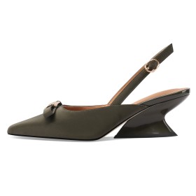 Comfortable 6 cm Mid Heel Classic Shoes Slingback Pumps Wedges Business Casual Satin Leather Belt Buckle