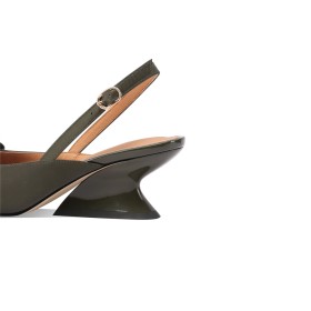 Comfortable 6 cm Mid Heel Classic Shoes Slingback Pumps Wedges Business Casual Satin Leather Belt Buckle