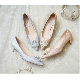 Bout Pointu Luxe Slip On Chaussures Ceremonie A Talon Bas Escarpins Brillante Chaussure Mariage Chaussures Pour Femme Paillette