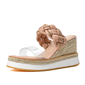 Wedge Bohemian Cute 10 cm High Heel Beach Blushing Pink Slip On Open Toe Espadrilles Sandals