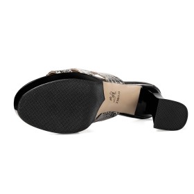 Block Heel Sequin Peep Toe Elegant Black Platform Patent Leather High Heel Mules Sparkly Chunky Sandals