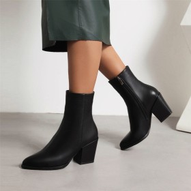 Bequeme Gefütterte Reißverschluss Ankle Boots Damenstiefel Mit Blockabsatz Kunstleder 7 cm Mittlerer Absatz Klassisch Genarbte Leder