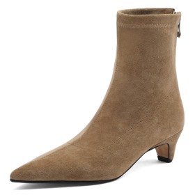 Faux Leather Sock Fur Lined Comfort Stretch Going Out Footwear Ankle Boots 2 inch Low Heel Business Casual Suede