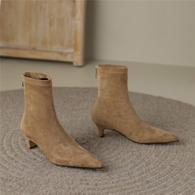 Gefütterte Stiefeletten Comfort Blockabsatz Sock Vintage Kunstleder Klassisch Stiefel Damen 5 cm Low Heel