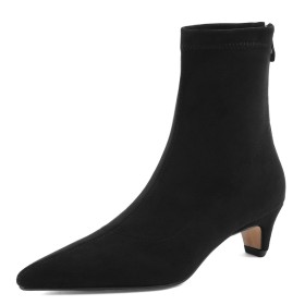 Booties Sock Pointed Toe Classic Stretch Chunky Heel Comfortable Faux Leather Vintage Business Casual Suede Going Out Footwear Black