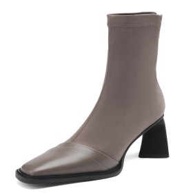 Sock Leather 7 cm Heeled Classic Suede Block Heel Elegant Round Toe Thick Heel Booties