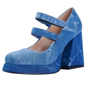 Farbverlauf Rund Spitze Mit 10 cm High Heels Mit Blockabsatz Stöckelschuhe Hellblau Comfort Schuhe Damen