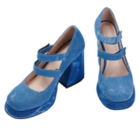 Farbverlauf Rund Spitze Mit 10 cm High Heels Mit Blockabsatz Stöckelschuhe Hellblau Comfort Schuhe Damen