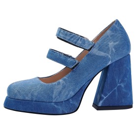 Farbverlauf Rund Spitze Mit 10 cm High Heels Mit Blockabsatz Stöckelschuhe Hellblau Comfort Schuhe Damen