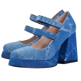 Farbverlauf Rund Spitze Mit 10 cm High Heels Mit Blockabsatz Stöckelschuhe Hellblau Comfort Schuhe Damen