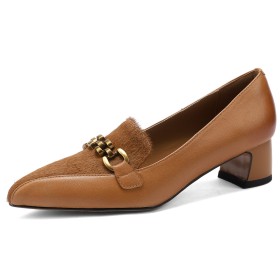 Comfortabele Schoenen Dames 5 cm Lage Hakken Bont Leer Met Ketting Klassiek Loafers Blokhakken