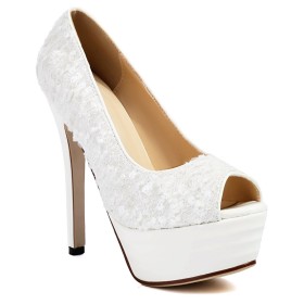 Pumps Klassiek Dames Schoenen Plateau Peeptoes Glitter Wit Feestschoenen Sparkle