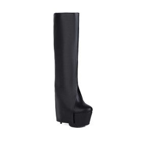 High Heels Metallic Glitzernden Stiletto Plateau Moderne Hohe Stiefel Kniehohe Schwarz