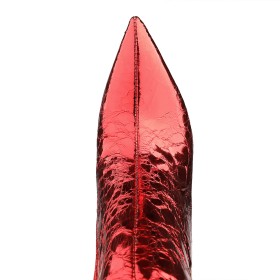 Rote Mit 10 cm Hohe Absatz Metallic Stiefel Mit Blockabsatz Kniehohe Gefütterte Slouch