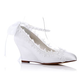 Dames Schoenen Wedges Mooie Comfortabele Met Parels Met Strik Bruidsschoenen Witte 7 cm Middelhoge Hakken