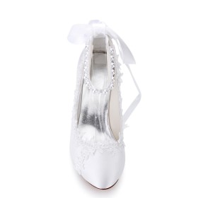 Dames Schoenen Wedges Mooie Comfortabele Met Parels Met Strik Bruidsschoenen Witte 7 cm Middelhoge Hakken