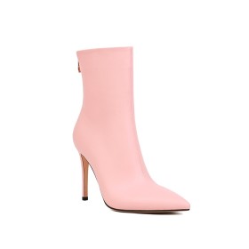 Klassisch Pink Stilettos Genarbte Leder Boots Damen Bequeme Spitz Stiefeletten Mit 9 cm Hohe Absatz
