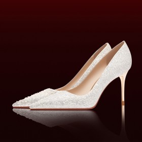 Silver Wedding Shoes For Bridal Sparkly Pumps Beautiful Pointed Toe Stiletto Heels 8 cm High Heels Sequin Gorgeous